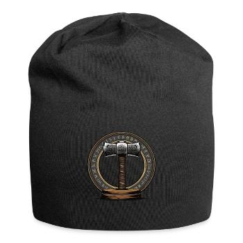 Viking Hammer Warrior Valhalla Runic Circle Thor - Jersey Beanie - black - Front