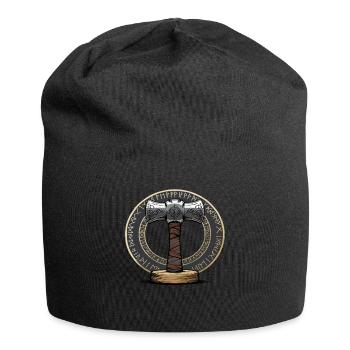 Viking Hammer Warrior Valhalla Runic Circle Thor - Jersey Beanie - black - Front