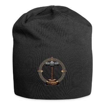 Viking Hammer Warrior Valhalla Runic Circle Thor - Jersey Beanie - black - Front