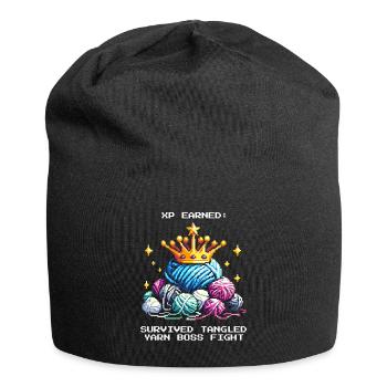 Earn XP: Defeated Balls of Wool | Crochet Yarn - Jersey Beanie - black - Front