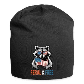 Feral & Free Red White And Feral Raccoon Flag - Jersey Beanie - black - Front