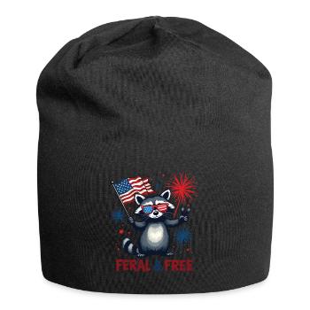 Raccoon Feral & Free White And Feral 4th Of July - Jersey Beanie - black - Front