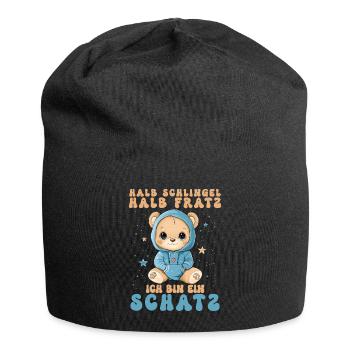 Halb Schlingel Halb Fratz Schatz Bär Bärchen - Jersey-Beanie - Schwarz - Vorne