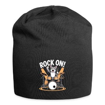 Rock On Katze Schlagzeug Kunst - Jersey-Beanie - Schwarz - Vorne