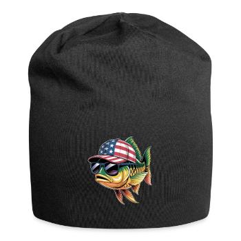 Poisson cool avec lunettes de soleil et casquette américaine - Bonnet en jersey - noir - Devant