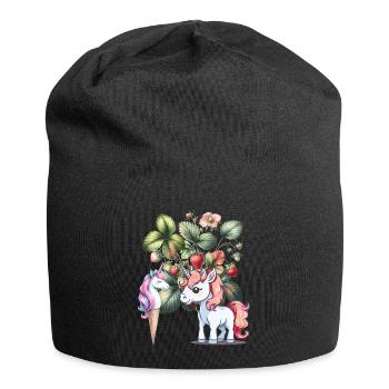 Erdbeer Einhorn Kinder Mädchen Frauen Teenie - Jersey-Beanie - Schwarz - Vorne