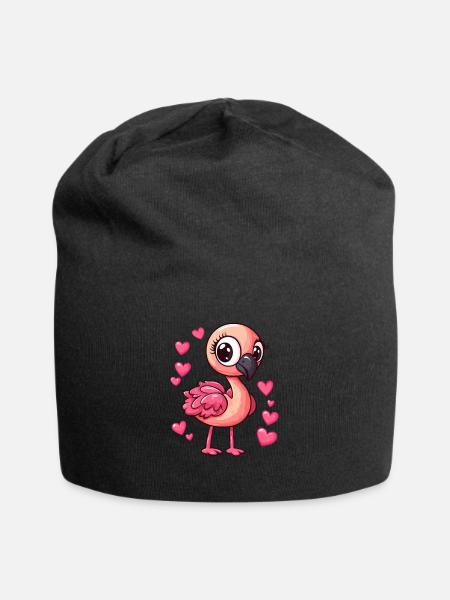 Flamingo mit Herzchen - Jersey-Beanie - Schwarz