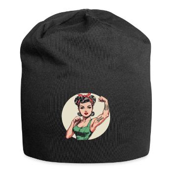 Rockabilly Girl Vintage Retro Girl Power Woman - Jersey Beanie - black - Front