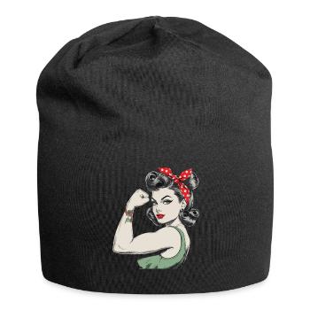 Rockabilly Girl Vintage Retro Girl Power Woman - Jersey Beanie - black - Front