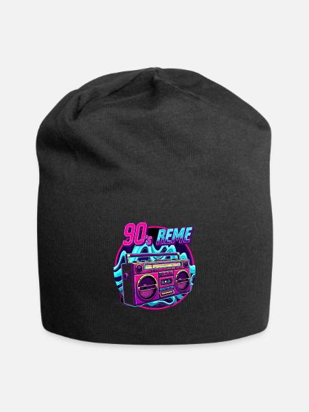 90s - Neon Boombox Retro Musik Style - Jersey-Beanie - Schwarz