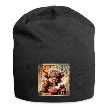 Ramen Highland Cow Grunge Poster Style - Jersey Beanie - black - Front