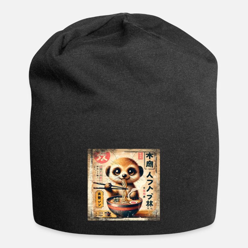 Ramen Erdmännchen Grunge Poster Style - Jersey-Beanie - Schwarz