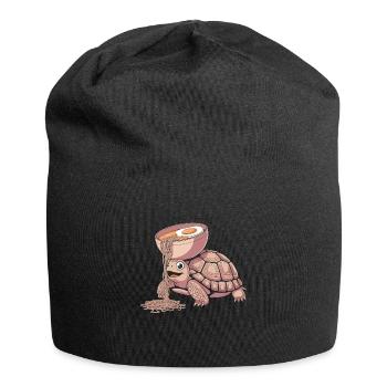 Happy tortoise having a hot bowl of ramen with - Jersey Beanie - black - Front