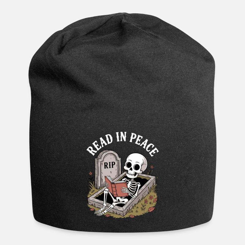 Read In Peace Skeleton Books Reading Funny Reader - Jersey Beanie - black