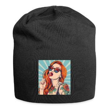Rote Haare Rockabilly Pin Up Girl 50s - Jersey-Beanie - Schwarz - Vorne