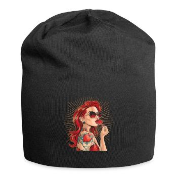 Rote Haare Rockabilly Pin Up Girl 50s - Jersey-Beanie - Schwarz - Vorne