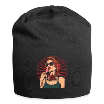 Rote Haare Rockabilly Pin Up Girl 50s - Jersey-Beanie - Schwarz - Vorne