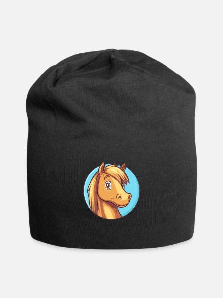 Fröhliches Pferd mit Lächeln - Jersey-Beanie - Schwarz