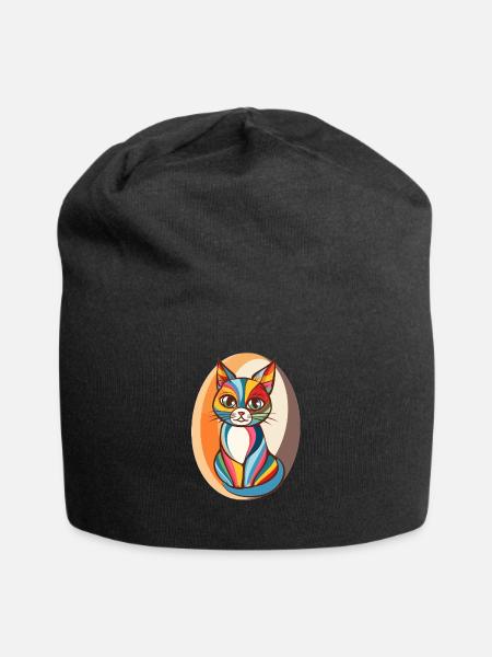 Bunte Popart Katze - Jersey-Beanie - Schwarz