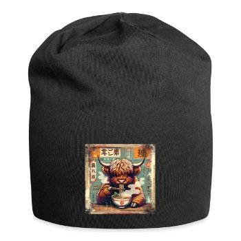 Ramen Highland Cow Grunge Poster Style - Jersey Beanie - black - Front