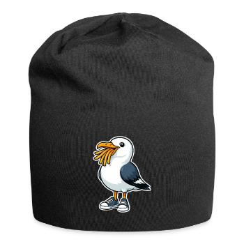 Funny Seagull With Fries And Sneakers - Jersey Beanie - black - Front