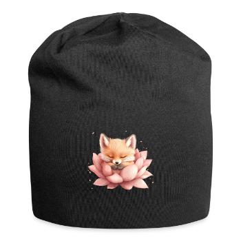 Fox sleeps in bloom - Jersey Beanie - black - Front