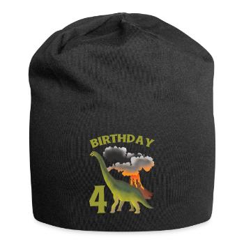 4 Year Old Birthday Boy Dino Volcano - Jersey Beanie - black - Front