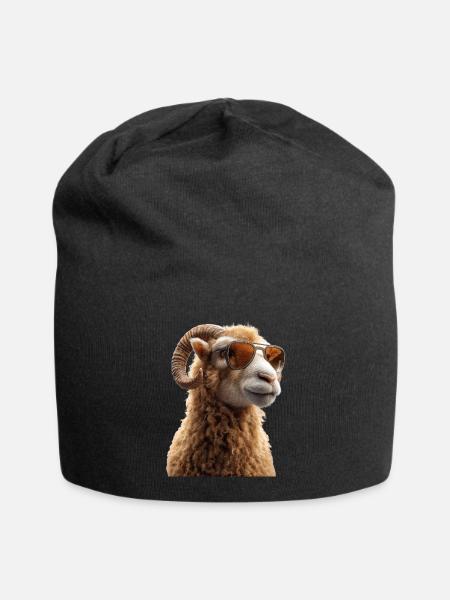 Widder Mufflon Aries Wilde Schafe Männliches Schaf - Jersey-Beanie - Schwarz
