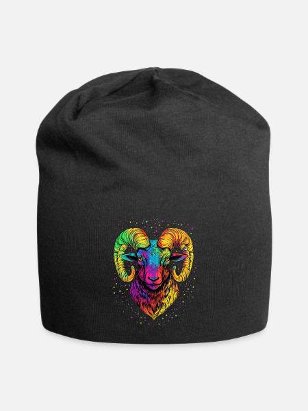 Widder Mufflon Aries Wilde Schafe Männliches Schaf - Jersey-Beanie - Schwarz