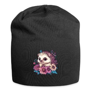 Cute hedgehog in flowers - Jersey Beanie - black - Front