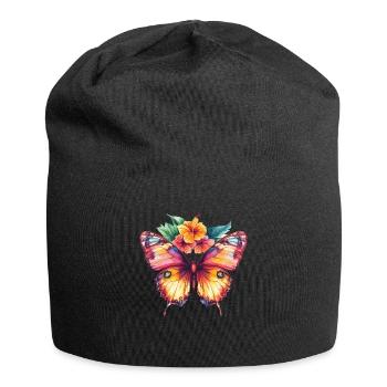 Colorful butterfly with flowers - Jersey Beanie - black - Front