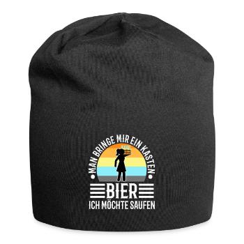 Man bringe mir ein Kasten Bier, ich möchte saufen - Jersey-Beanie - Schwarz - Vorne