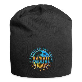 Hawaii Tsunami Survived Badge - Jersey Beanie - black - Front