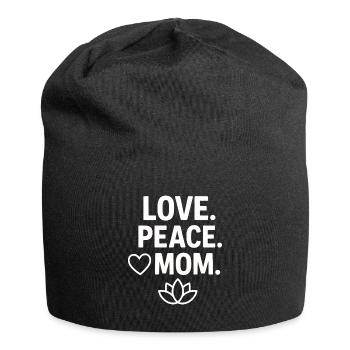 Love. Peace. Mom. – Herz & Lotus - Jersey-Beanie - Schwarz - Vorne