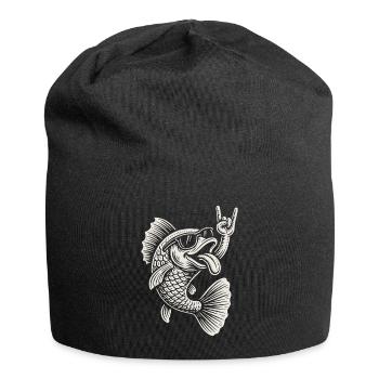 Rockmusik Fisch Lustige Metallmusik Retro - Jersey-Beanie - Schwarz - Vorne