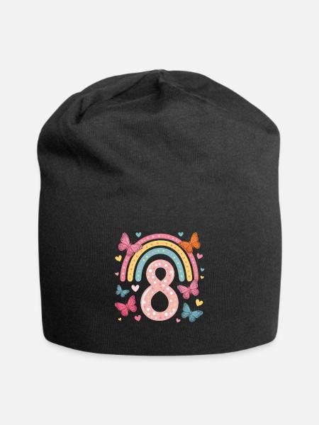 Regenbogen Schmetterling 8. Geburtstag Mädchen - Jersey-Beanie - Schwarz