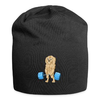 Strong Golden Doodle Dog Lifting Weights Fitness - Jersey Beanie - black - Front