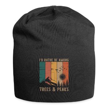 Retro Nature Mountains Silhouette Saying Hiking - Jersey Beanie - black - Front