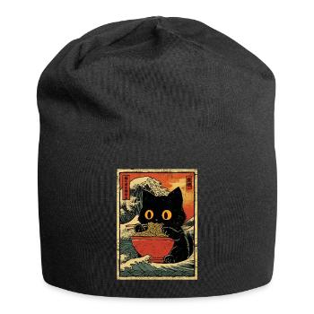 Japan Katze Ramen Nudel Retro Welle Motiv - Jersey-Beanie - Schwarz - Vorne