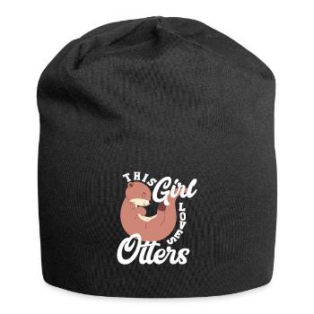 Sea Otter Cartoon Girl - Jersey Beanie - black - Front