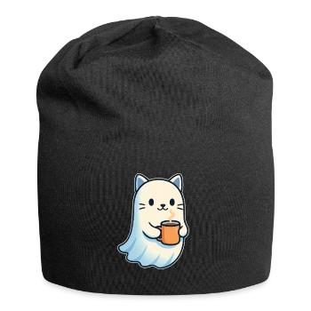 Kaffeegeist Katze mit Becher - Jersey-Beanie - Schwarz - Vorne