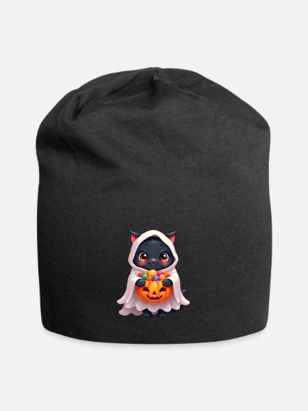 Halloween Cat with Halloween Pumpkin - Jersey-Beanie - Schwarz