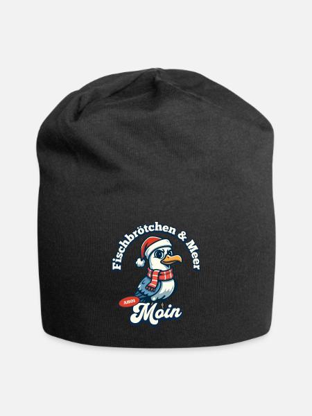 Fischbrötchen & Meer Möwe mit Weihnachtsmütze - Jersey-Beanie - Schwarz