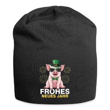 Frohes Neues Jahr Glücksschwein - Jersey-Beanie - Schwarz - Vorne