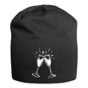 Sekt-Prosecco-Glas - Jersey-Beanie - Schwarz - Vorne
