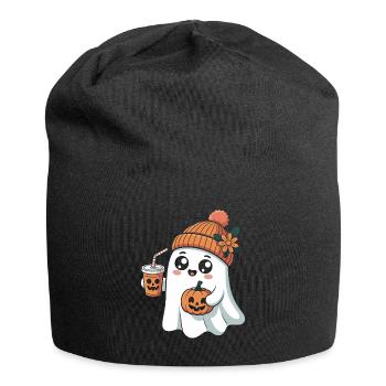 Fantôme mignon avec latte à la citrouille et aux épices - Bonnet en jersey - noir - Devant