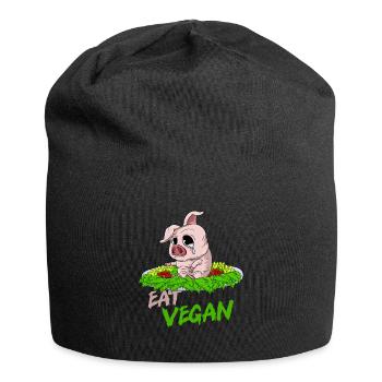 EAT VEGAN Sad pig on the plate - Jersey Beanie - black - Front