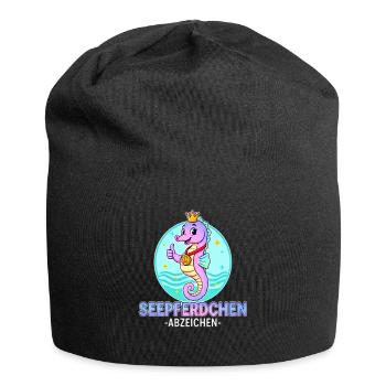 Seepferdchen Abzeichen mit Farbverlauf - Jersey-Beanie - Schwarz - Vorne