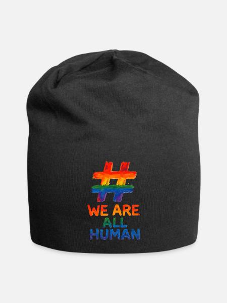 #WeAreAllHuman – Regenbogen Watercolor Design - Jersey-Beanie - Schwarz
