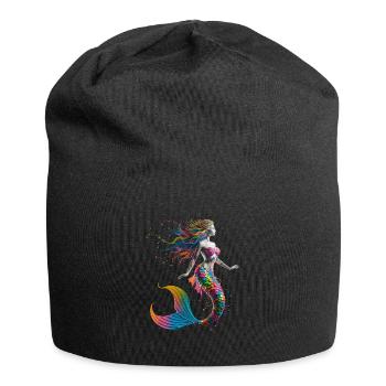 Bunte Regenbogen Meerjungfrau Fantasie - Jersey-Beanie - Schwarz - Vorne